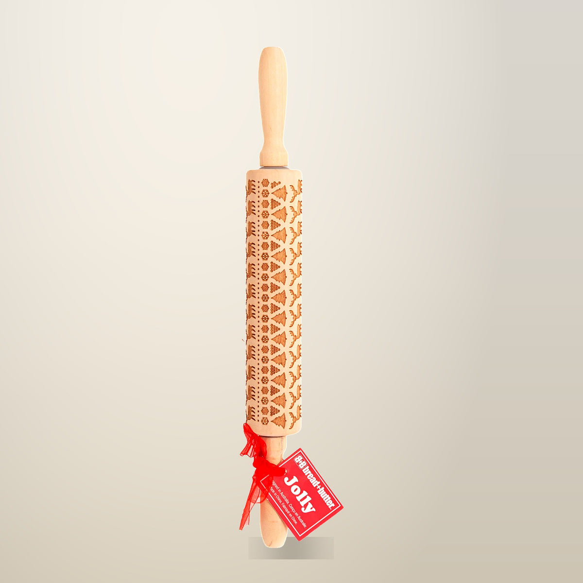 Bread and Butter Fairisle Wooden Rolling Pin, on a plain cream background