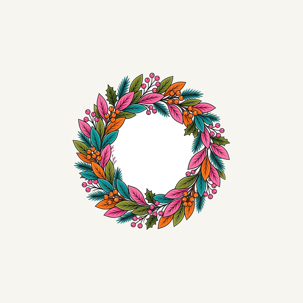 Bright Retro Leaf Wreath Personalised Christmas Mug