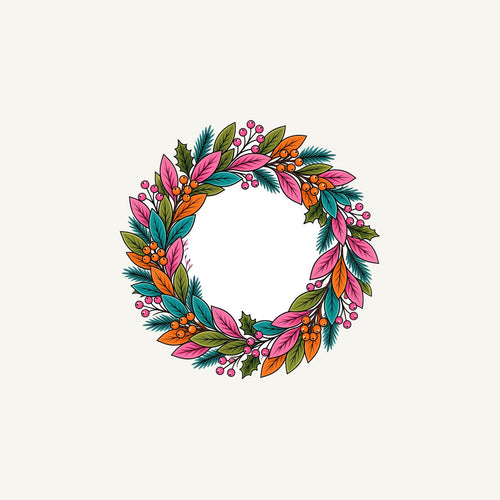 Bright Retro Leaf Wreath Personalised Christmas Mug