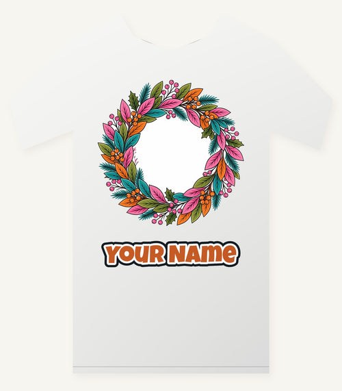 Bright Retro Leaf Wreath Personalised Christmas T-Shirt and Hoodie