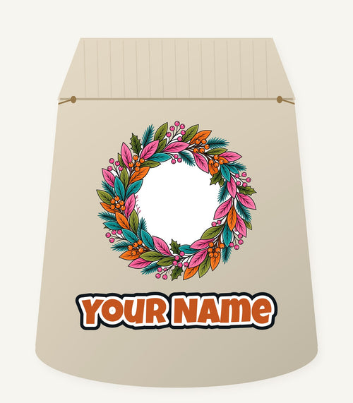 Bright Retro Leaf Wreath Personalised Santa Sack