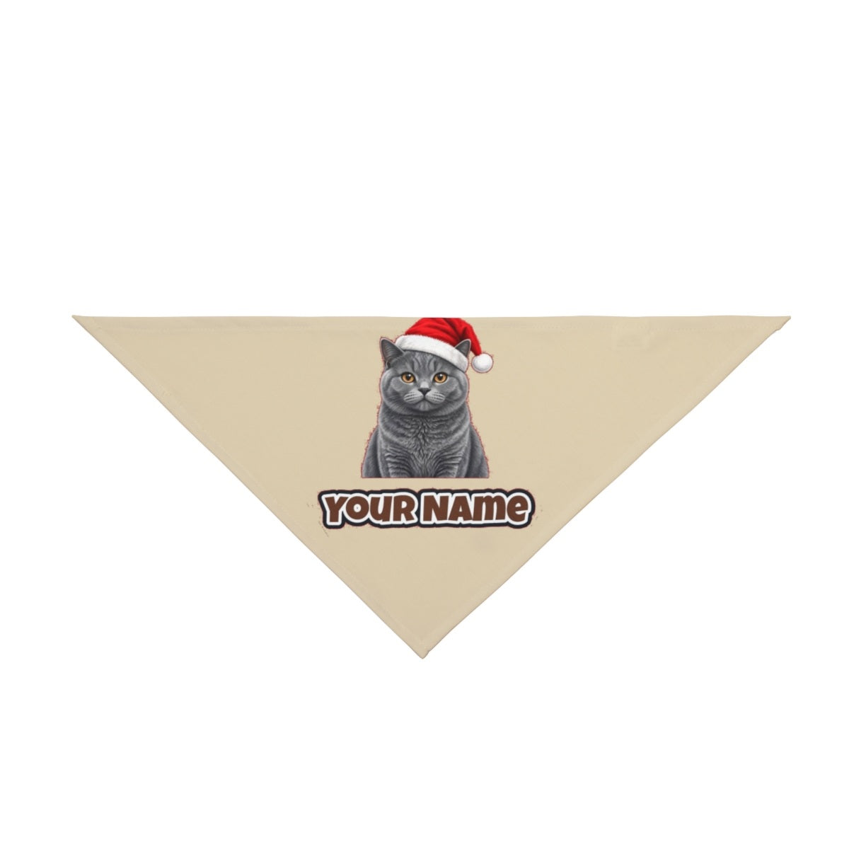 British Shorthair personalised Christmas pet bandana in beige, tie-on style