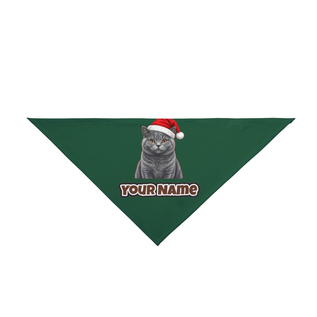 British Shorthair personalised Christmas pet bandana in green, tie-on style
