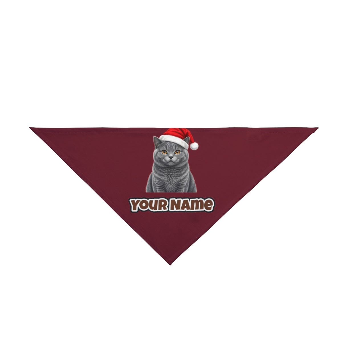 British Shorthair personalised Christmas pet bandana in maroon, tie-on style