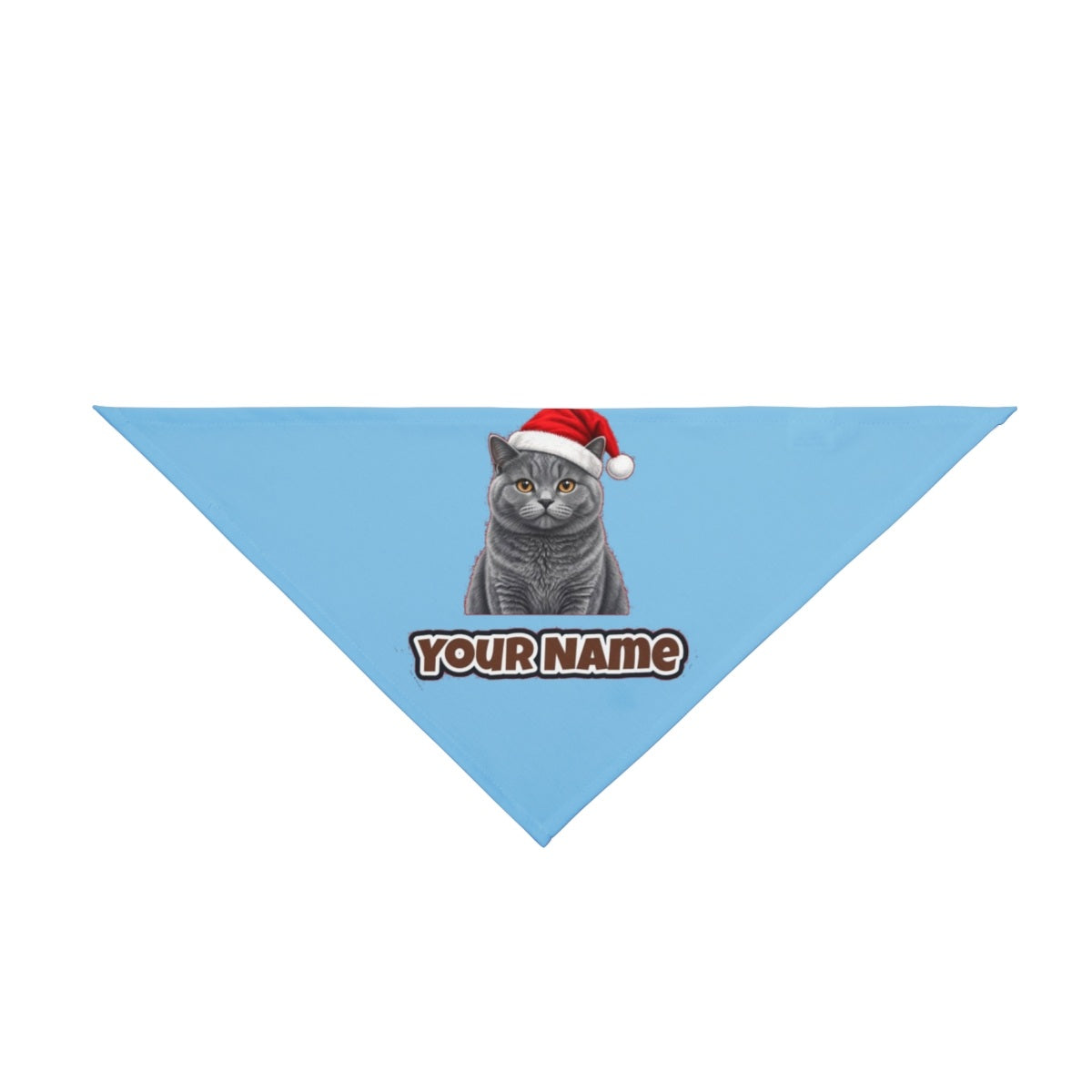 British Shorthair personalised Christmas pet bandana in sky blue, tie-on style