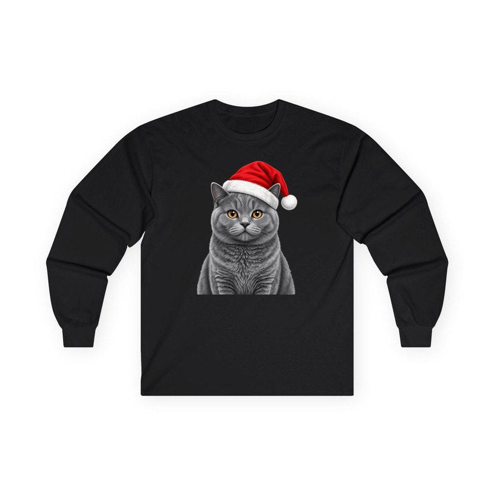 British Shorthair personalised long sleeve Christmas T-shirt in black