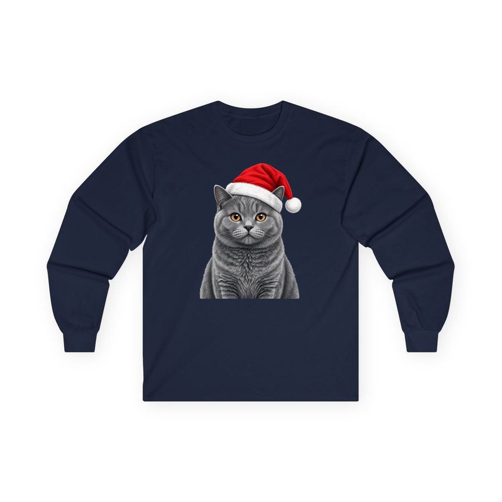 British Shorthair personalised long sleeve Christmas T-shirt in navy