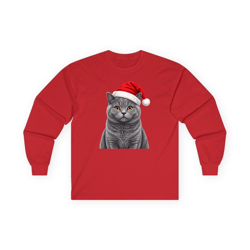 British Shorthair personalised long sleeve Christmas T-shirt in red