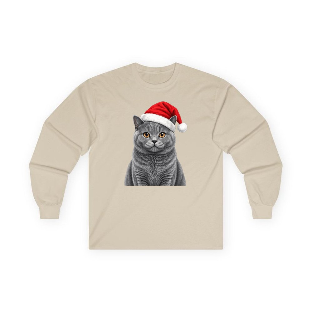 British Shorthair personalised long sleeve Christmas T-shirt in sand