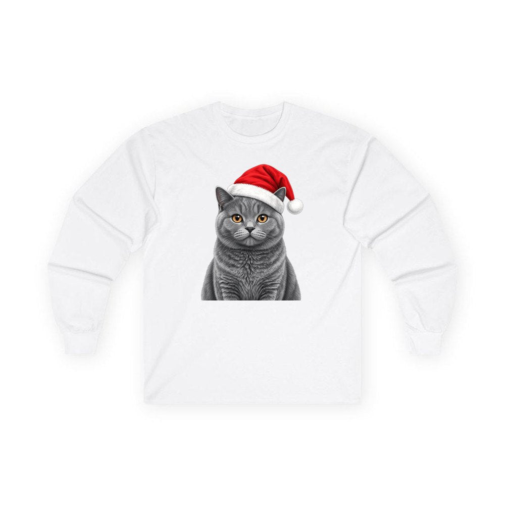 British Shorthair personalised long sleeve Christmas T-shirt in white
