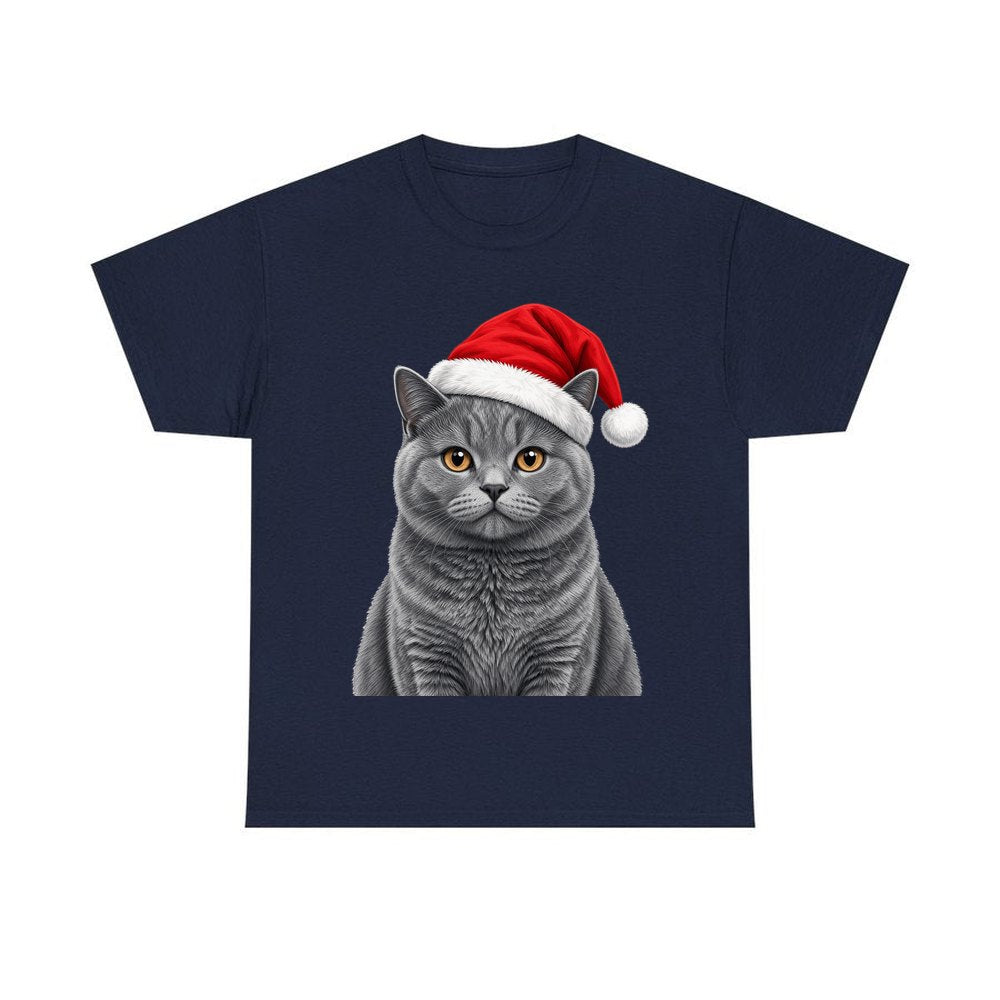 British Shorthair personalised Christmas T-shirt in navy