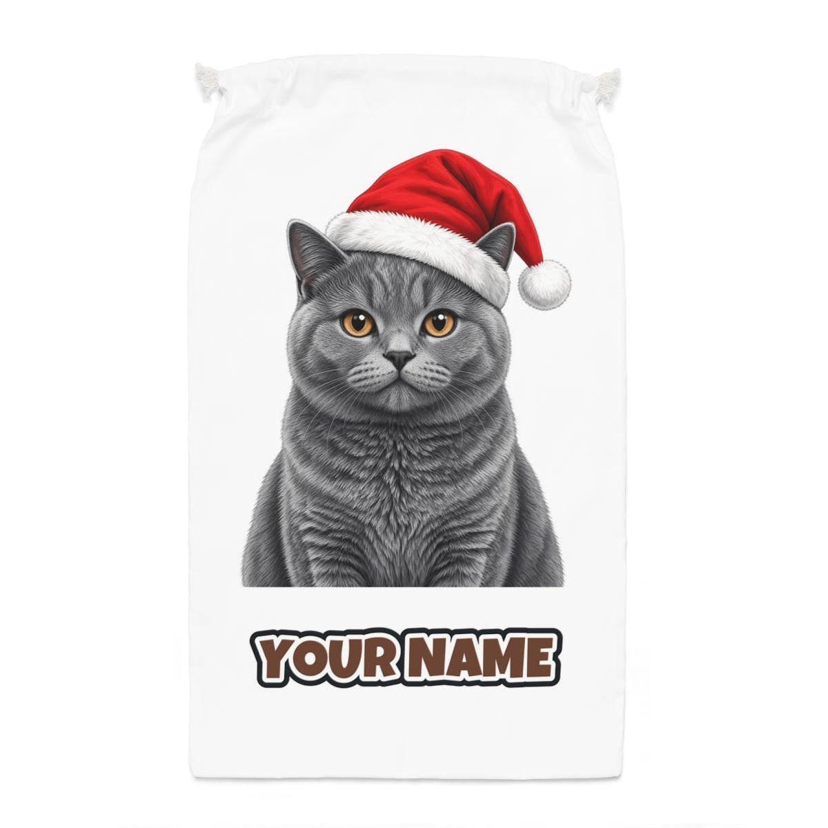 British Shorthair Santa sack laid flat, showing the full print