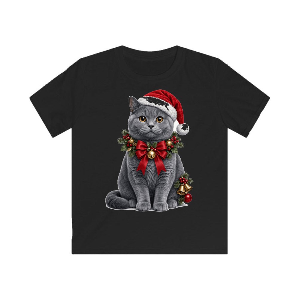 British Shorthair with Holly personalised kids Christmas tee in black