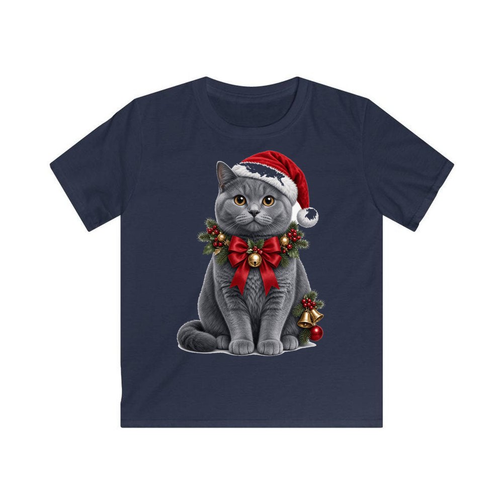 British Shorthair with Holly personalised kids Christmas tee in navy