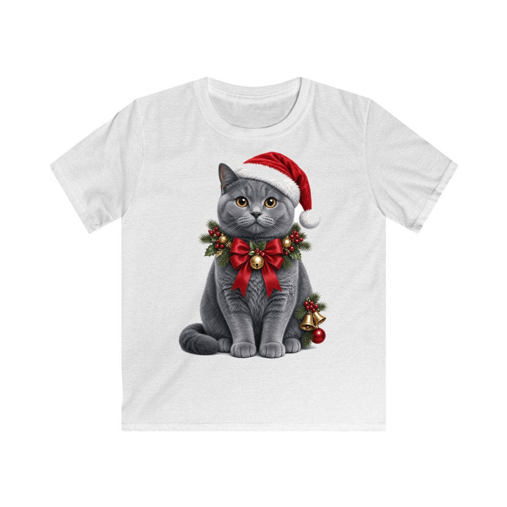 British Shorthair With Holly Kids Christmas Tee design on a white kids tee