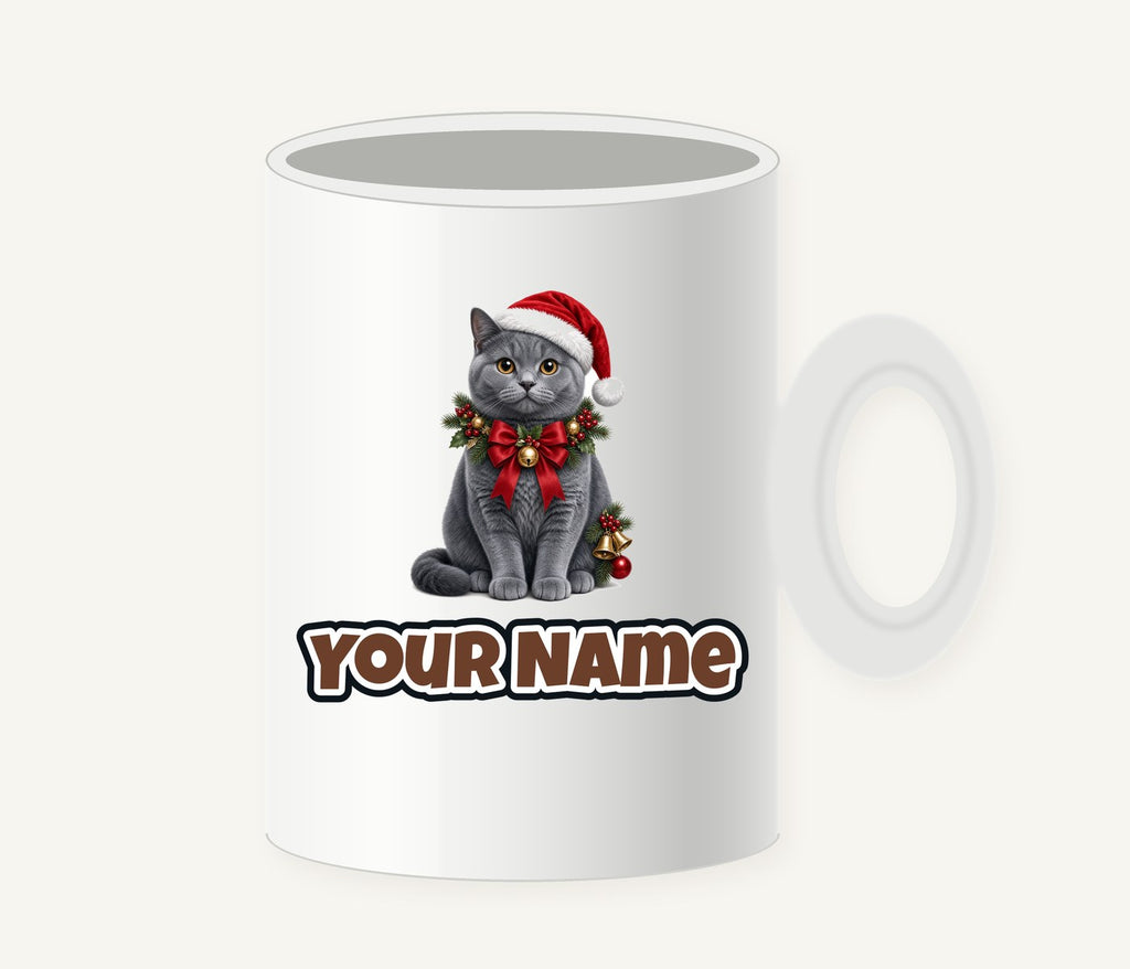 British Shorthair with Holly Personalised Christmas Mug