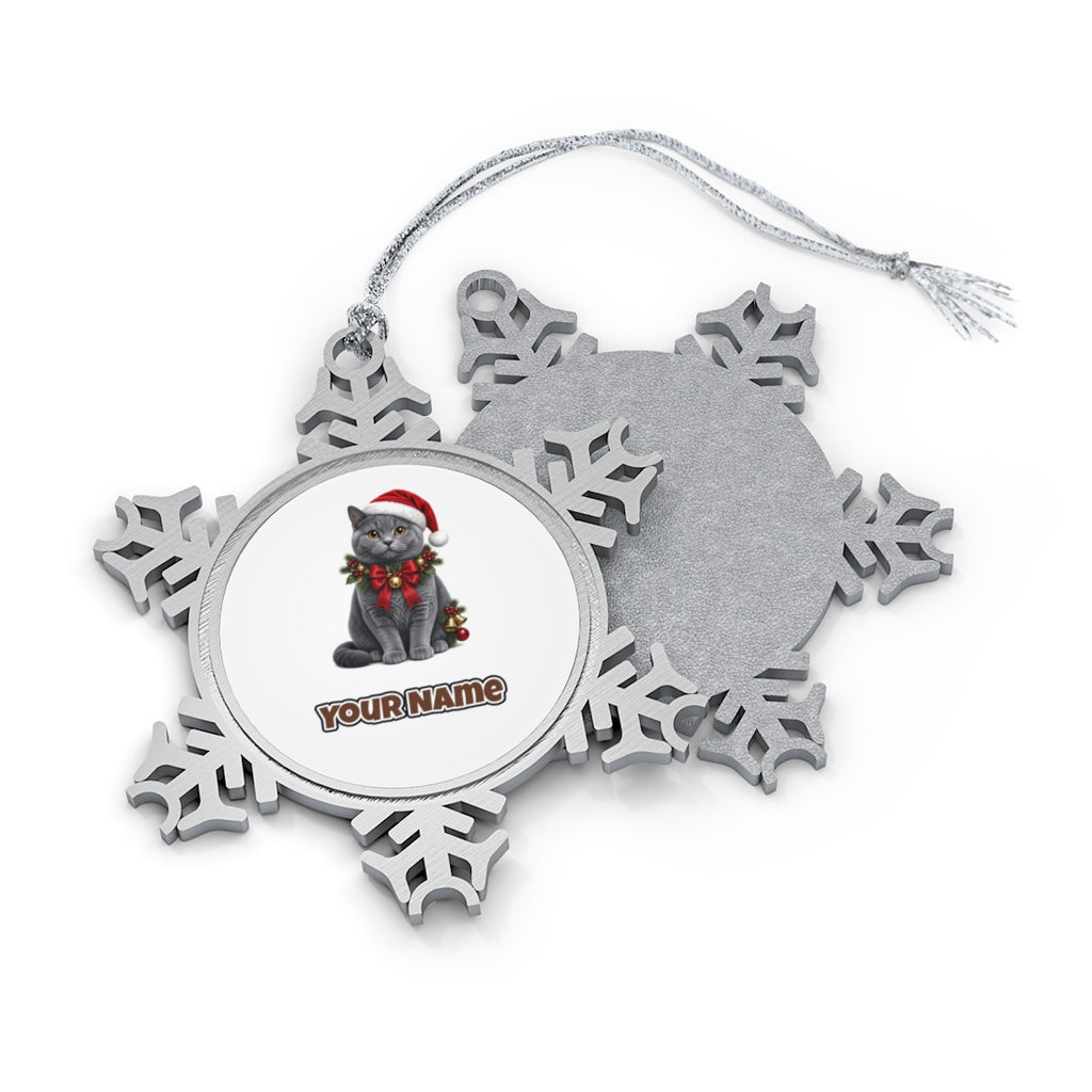 British Shorthair with Holly Personalised Pewter Christmas Ornament