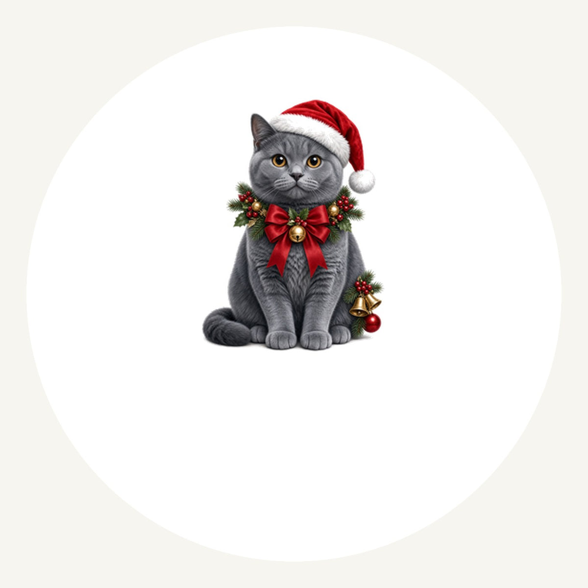 British Shorthair with Holly Personalised Pewter Christmas Ornament
