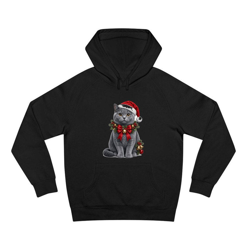 British Shorthair with Holly personalised Christmas hoodie in black