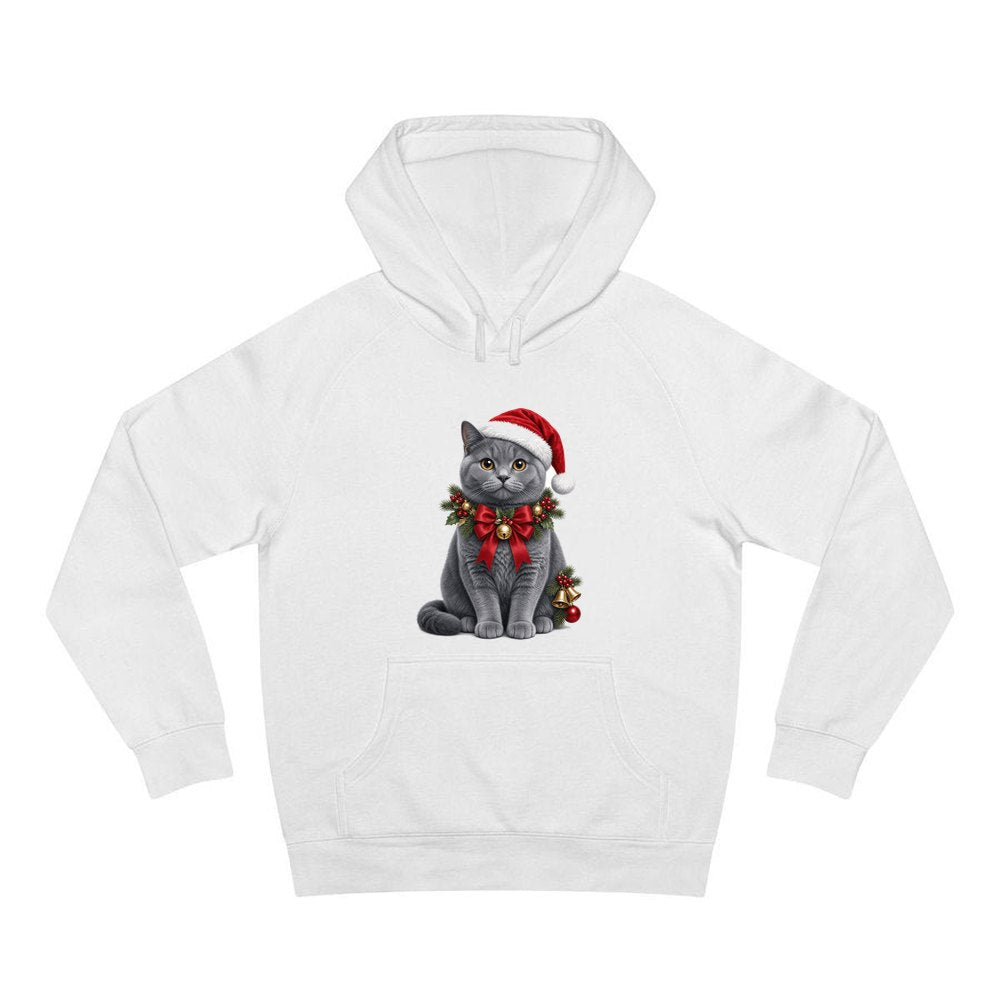 British Shorthair with Holly personalised Christmas hoodie in white