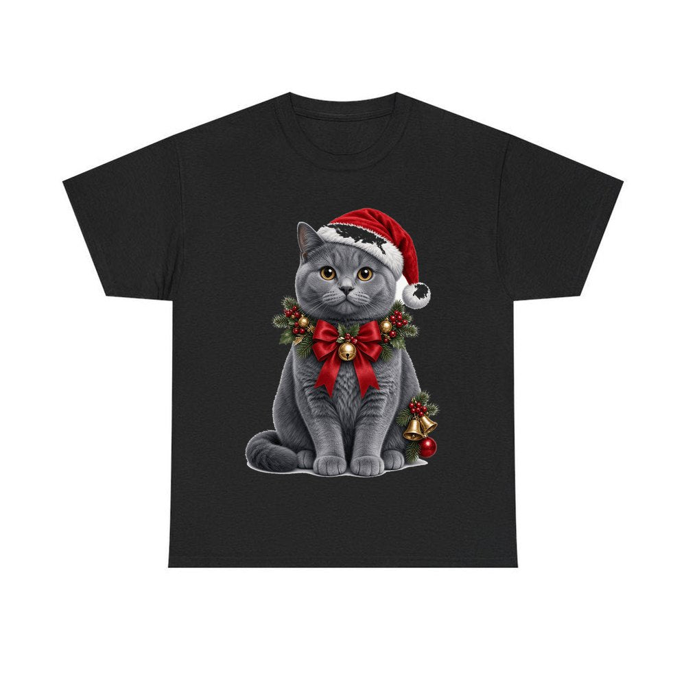British Shorthair with Holly personalised Christmas T-shirt in black