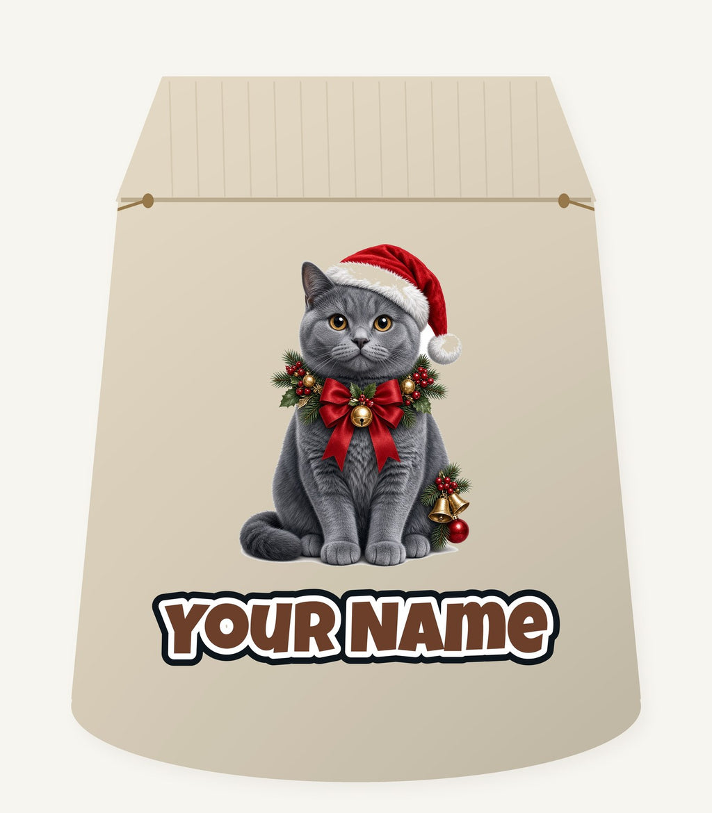 British Shorthair with Holly Personalised Santa Sack