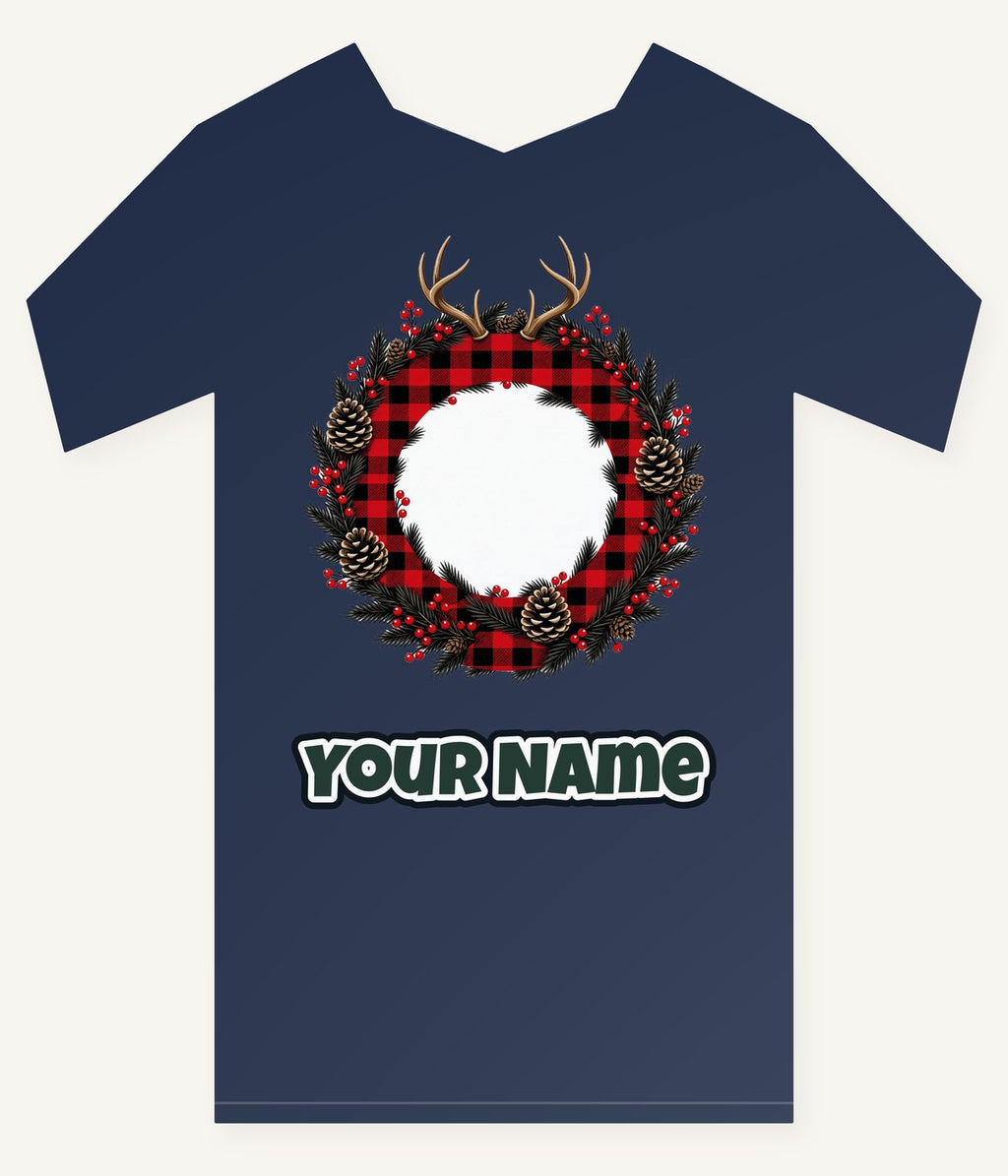 Buffalo Plaid Antler Wreath Personalised Kids Tee and Baby Bodysuit