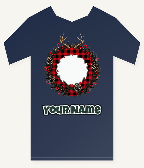 Buffalo Plaid Antler Wreath Personalised Kids Tee and Baby Bodysuit