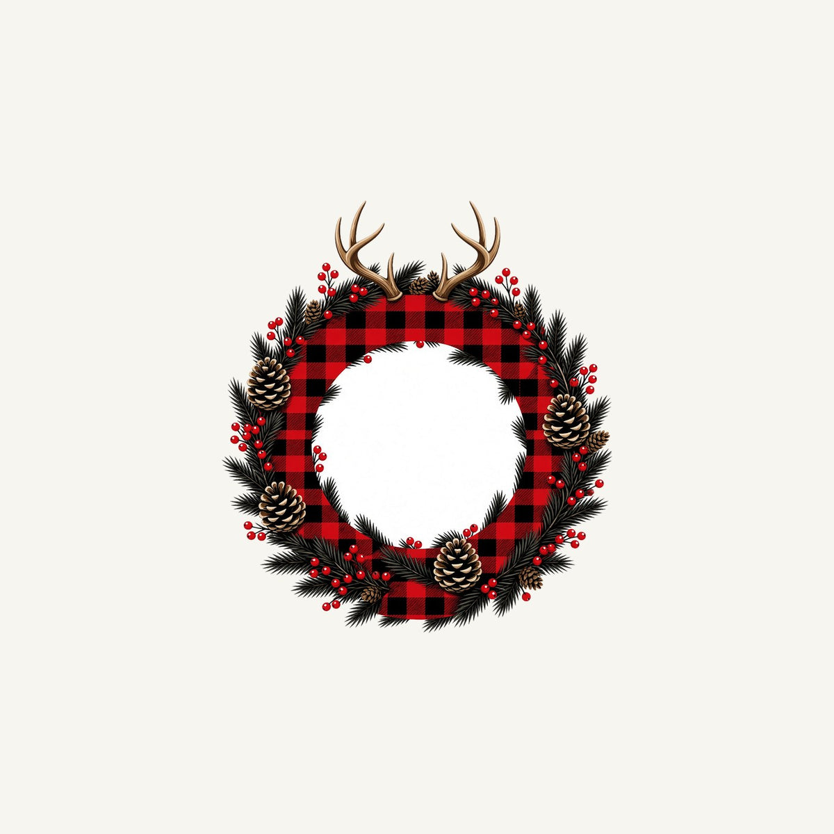 Buffalo Plaid Antler Wreath Personalised Christmas Mug