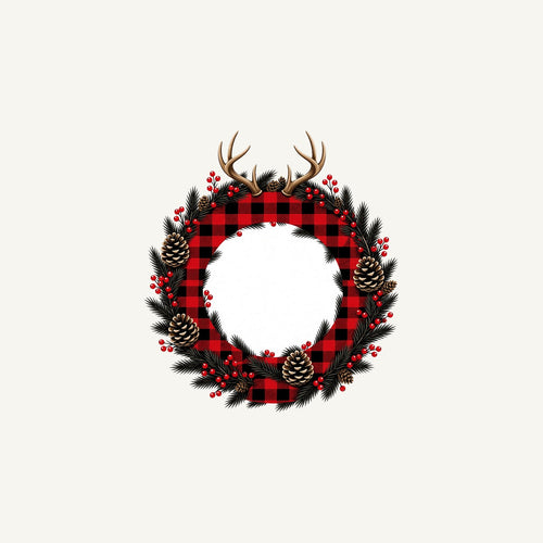 Buffalo Plaid Antler Wreath Personalised Christmas Mug