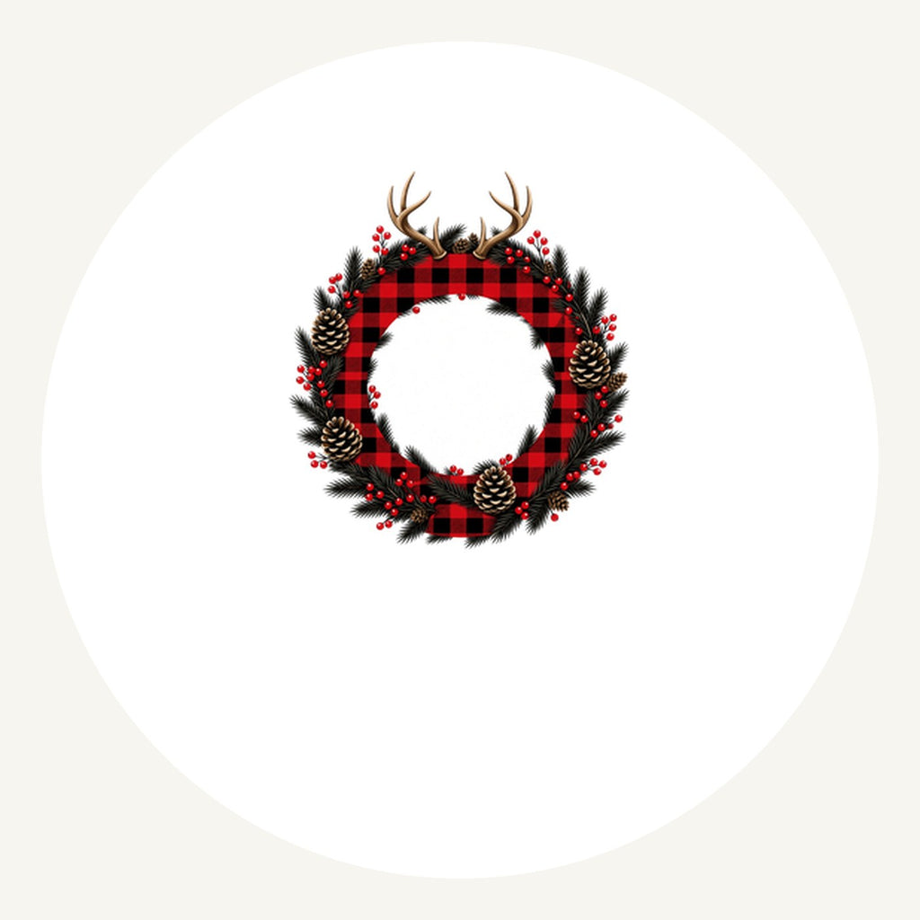 Buffalo Plaid Antler Wreath Personalised Pewter Christmas Ornament
