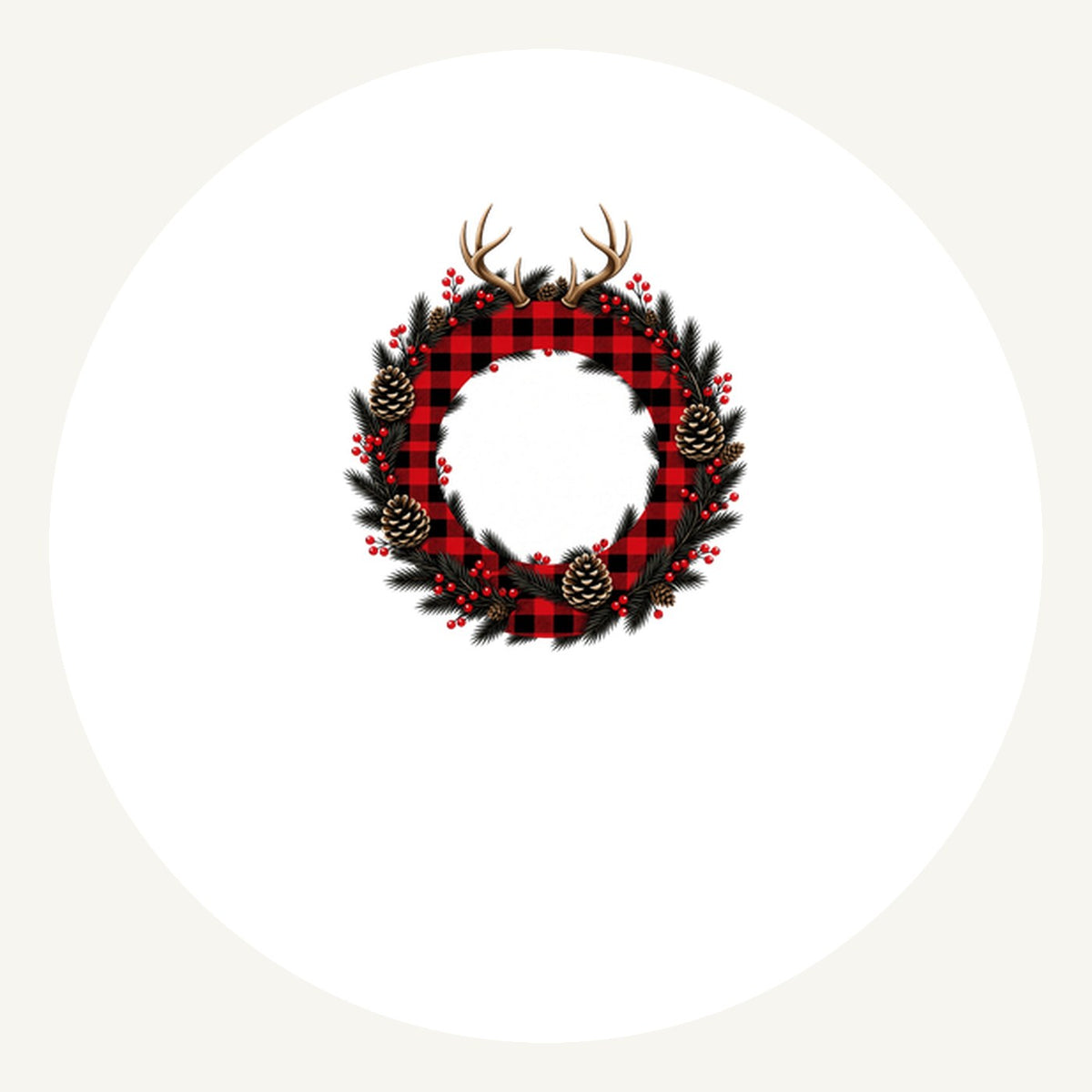 Buffalo Plaid Antler Wreath Personalised Pewter Christmas Ornament