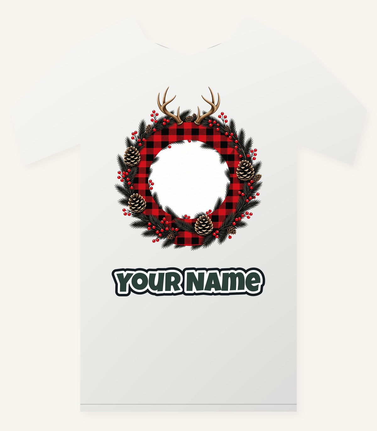 Buffalo Plaid Antler Wreath Personalised Christmas T-Shirt and Hoodie