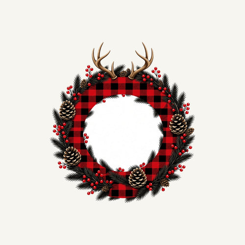 Buffalo Plaid Antler Wreath Personalised Christmas T-Shirt and Hoodie