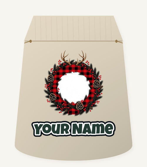 Buffalo Plaid Antler Wreath Personalised Santa Sack