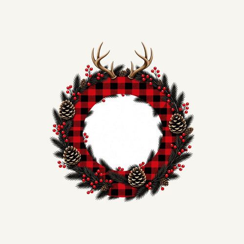 Buffalo Plaid Antler Wreath Personalised Santa Sack
