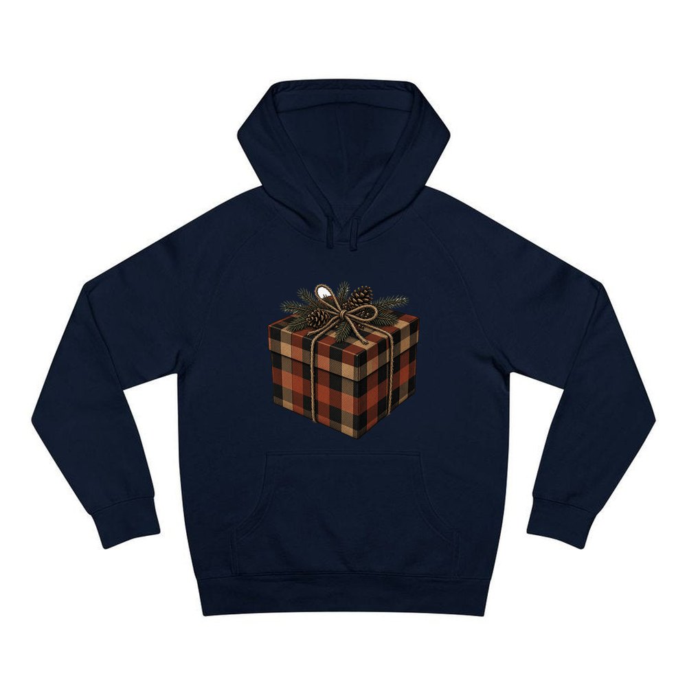 Buffalo Plaid Gift Box personalised Christmas hoodie in navy