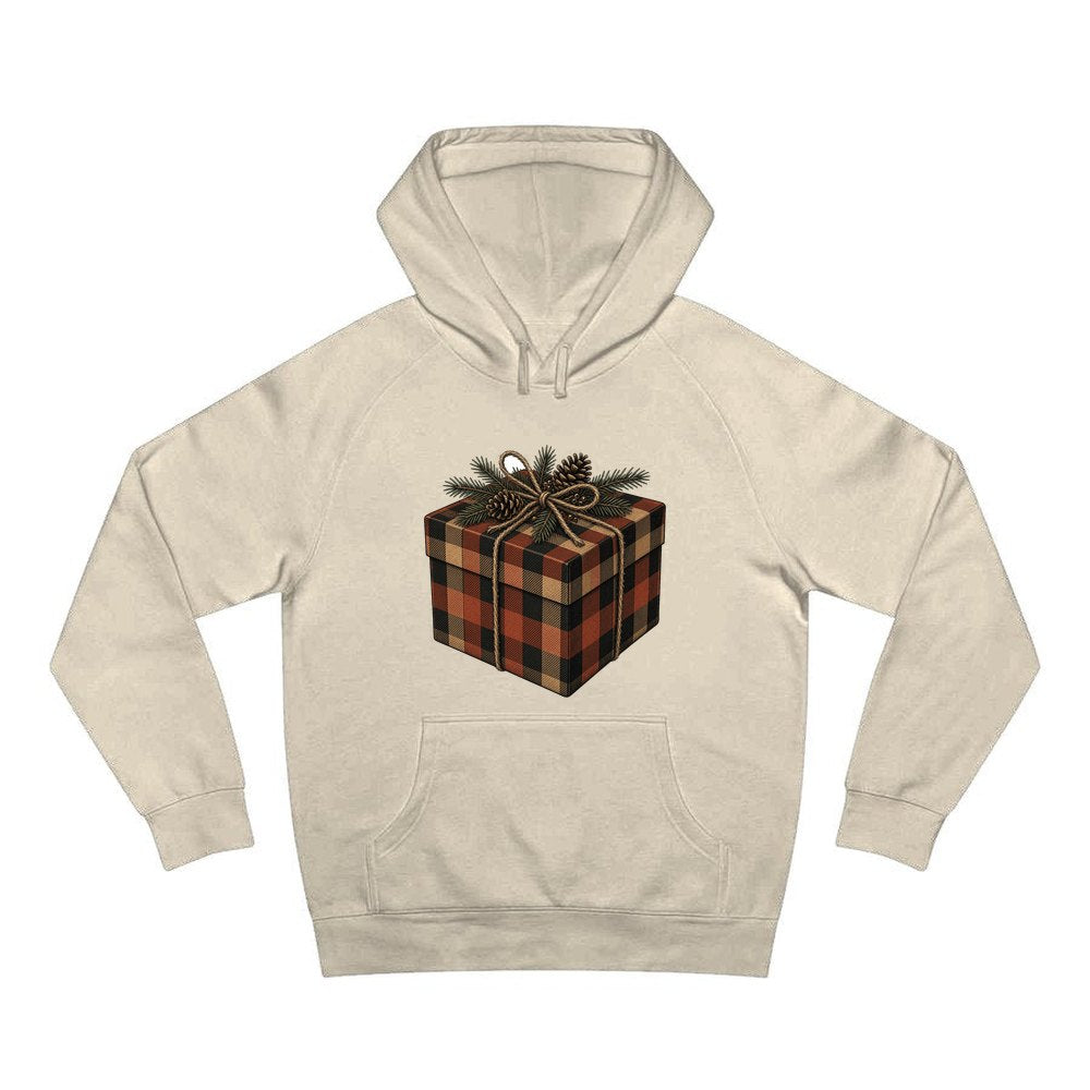 Buffalo Plaid Gift Box personalised Christmas hoodie in sand