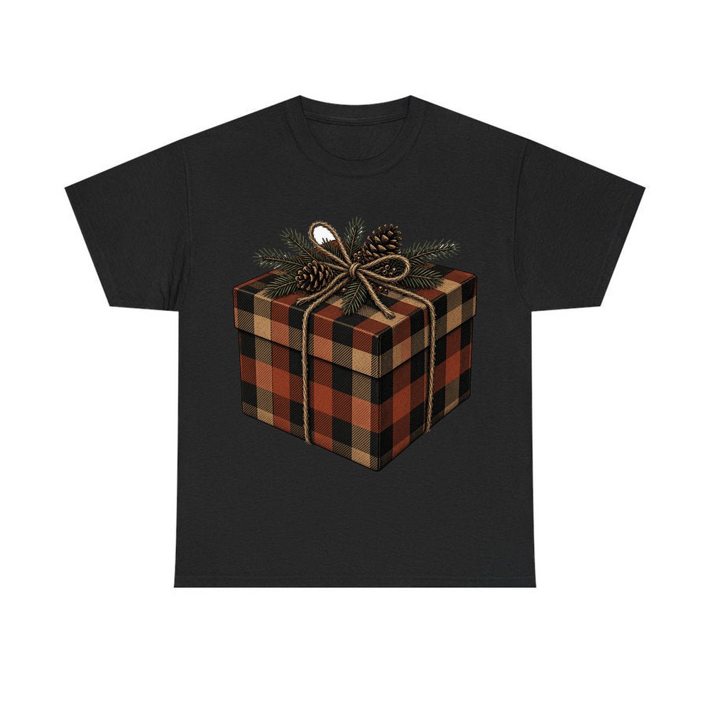 Buffalo Plaid Gift Box personalised Christmas T-shirt in black