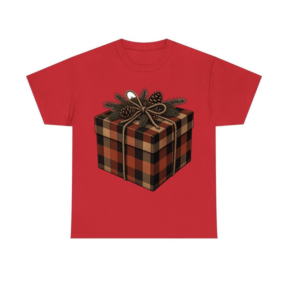 Buffalo Plaid Gift Box personalised Christmas T-shirt in red