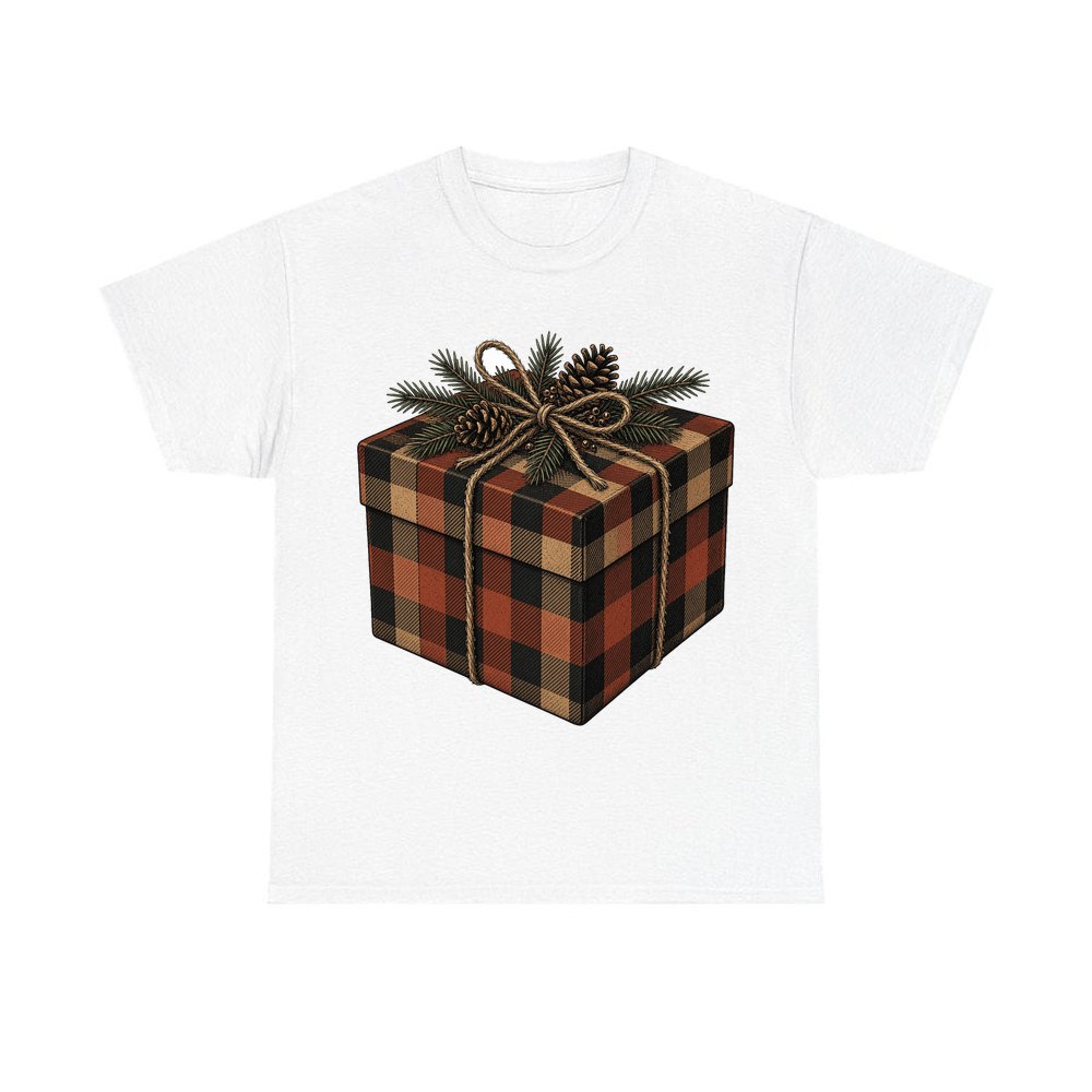 Buffalo Plaid Gift Box personalised Christmas T-shirt in white