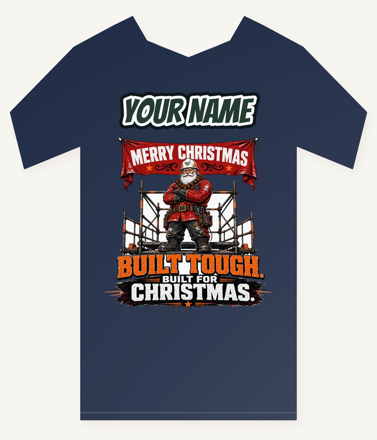 Built Tough Tradie Santa Personalised Kids and Baby Christmas Tee