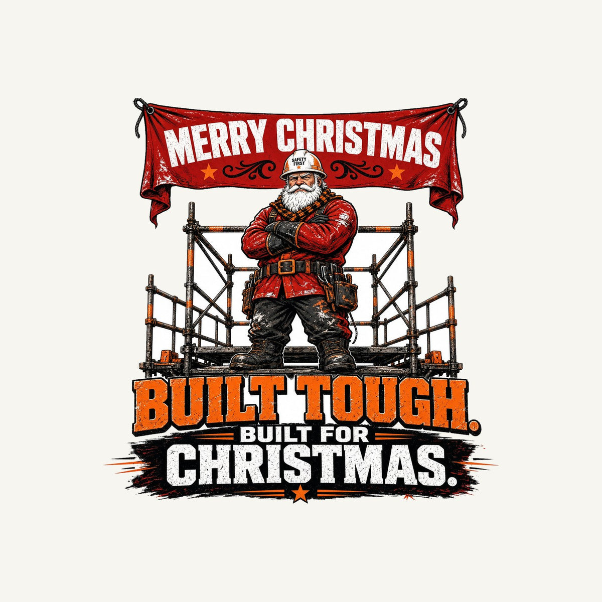 Built Tough Tradie Santa Personalised Kids Tee and Baby Bodysuit