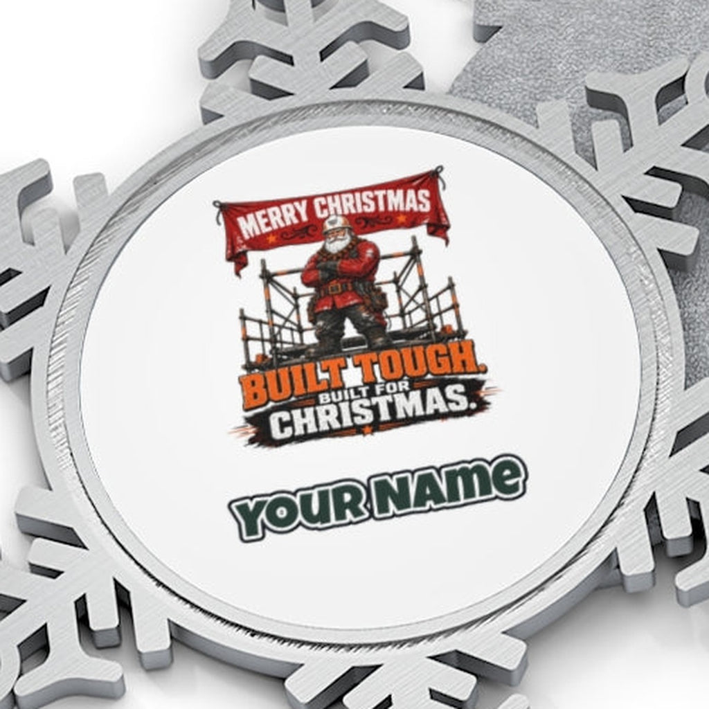 Built Tough Tradie Santa Personalised Pewter Christmas Ornament