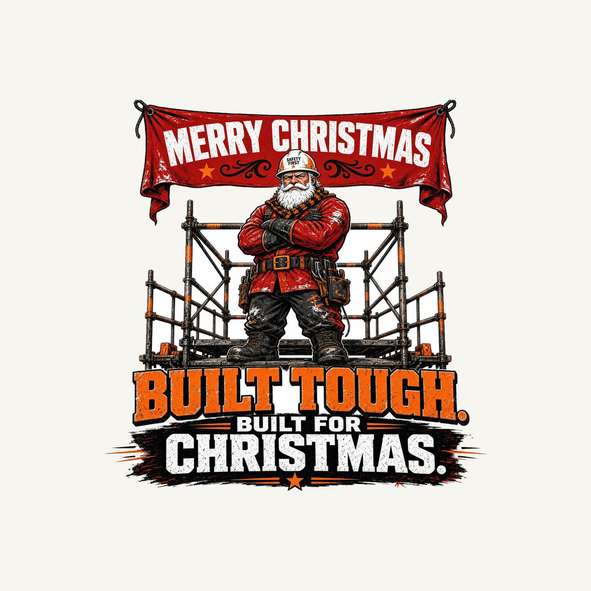 Built Tough Tradie Santa Personalised Christmas T-Shirt and Hoodie