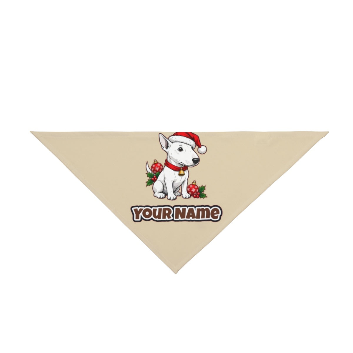 Bull Terrier personalised Christmas pet bandana in beige, tie-on style