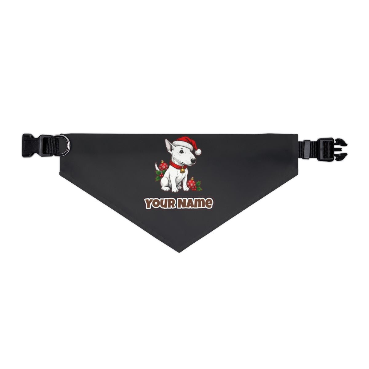 Bull Terrier personalised Christmas pet bandana in black, collar with buckle