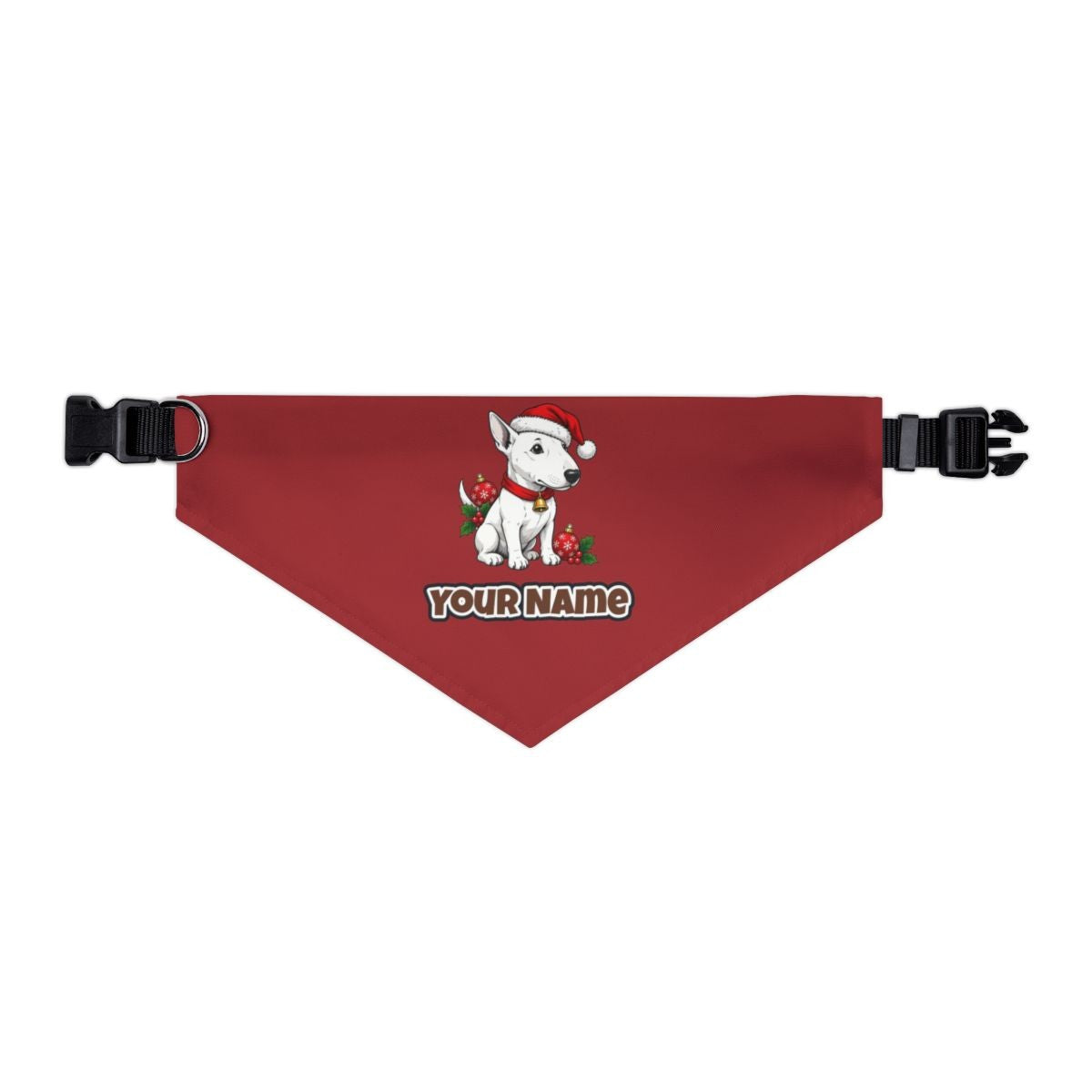 Bull Terrier personalised Christmas pet bandana in red, collar with buckle