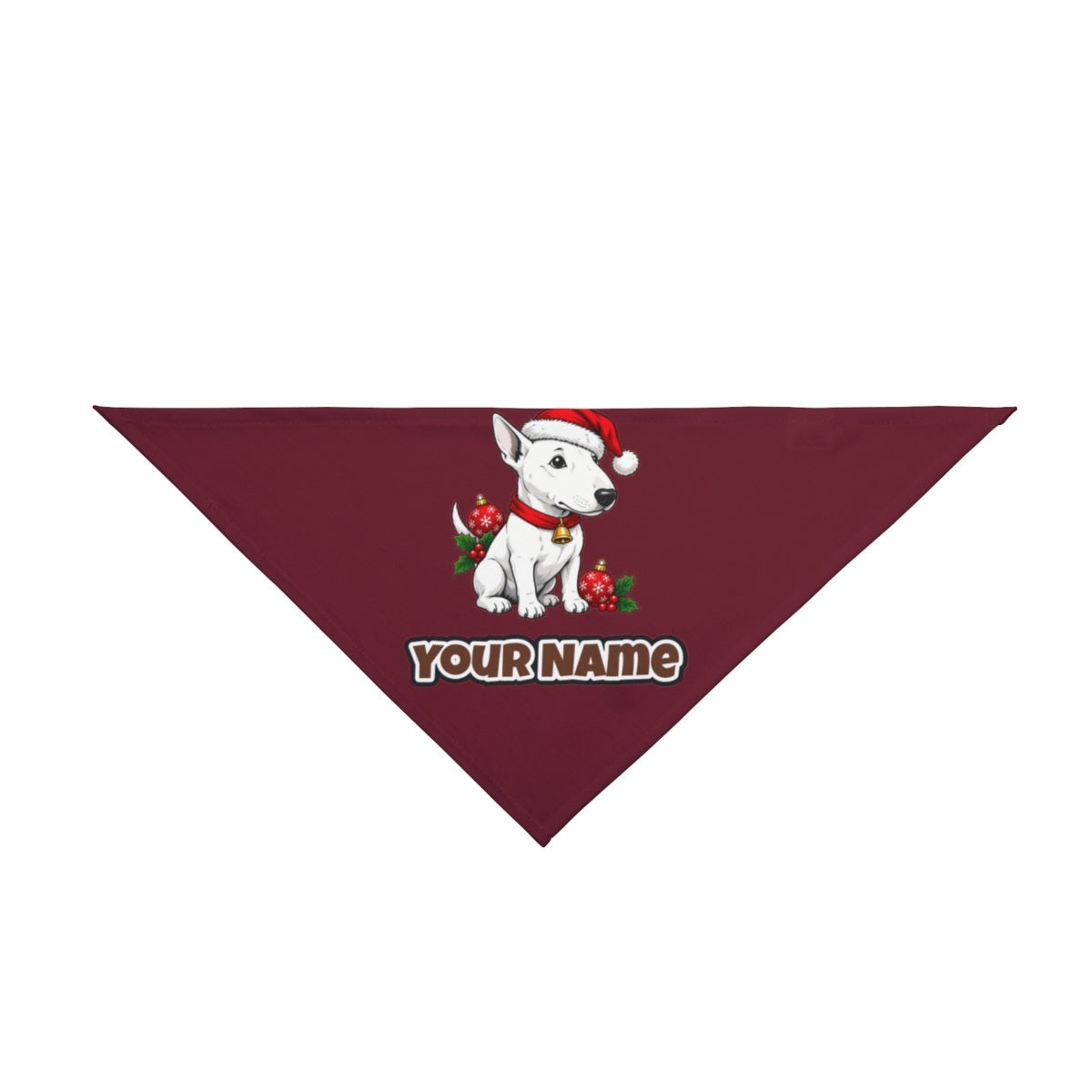 Bull Terrier personalised Christmas pet bandana in maroon, tie-on style