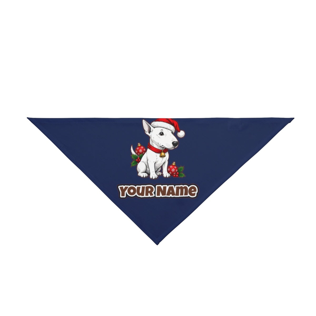 Bull Terrier personalised Christmas pet bandana in navy, tie-on style